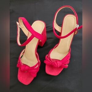 Red Strappy Faux SuedevHeels
